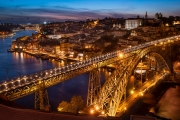 Evening view of the Dom Luis bridge and the Ribeira