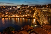 Evening view of the Dom Luis bridge and the Ribeira